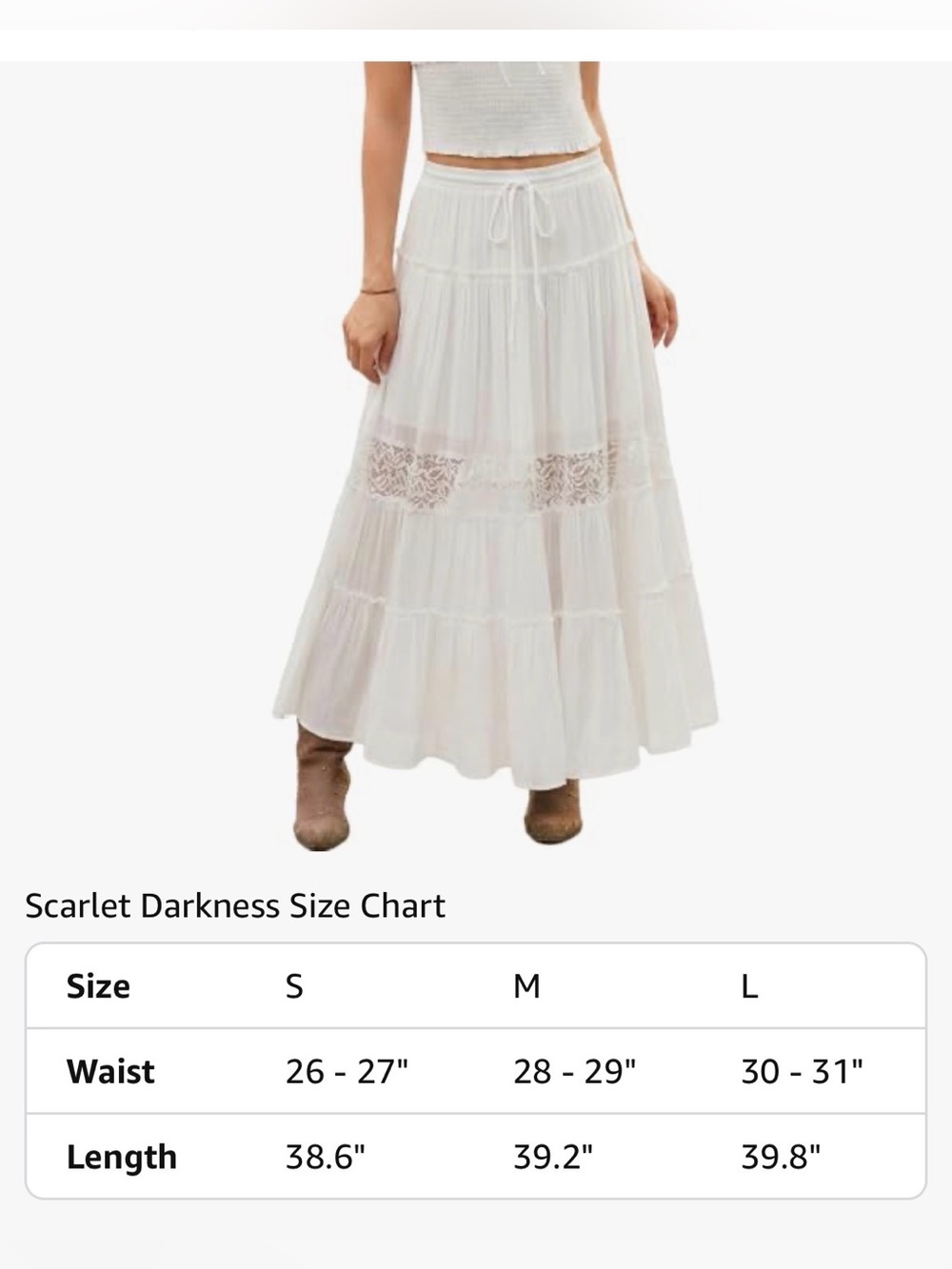 NWT Scarlet Darkness White Boho Maxi Skirt Flowy Lace Renaissance Pockets, M - Picture 8 of 8